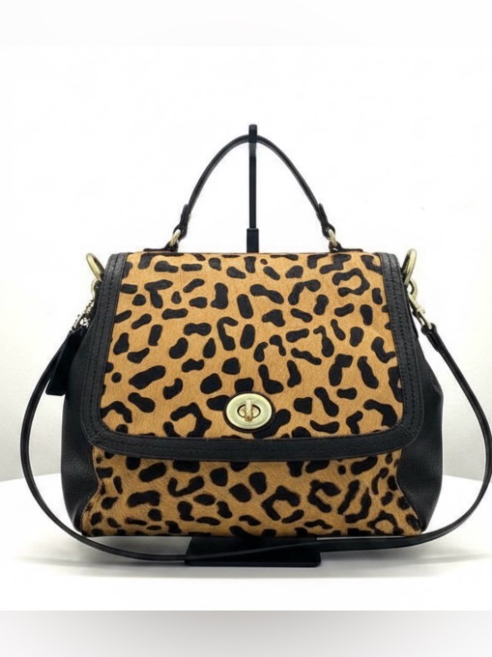 Coach RARE Park Ocelot Haircalf Leather Flap Turnlock Satchel Bag F24986 *READ*